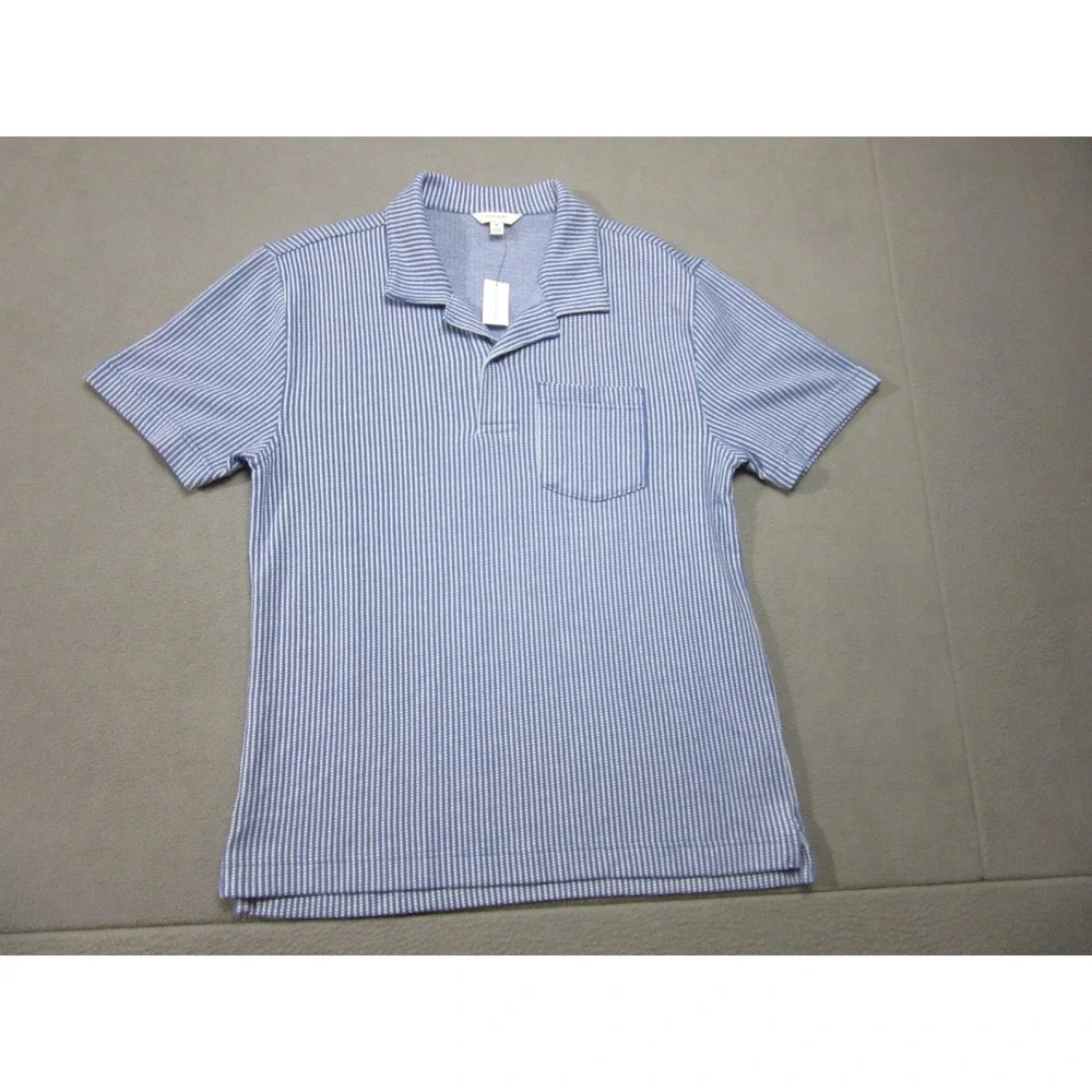 Banana Republic Polo Shirt Mens Medium Blue Striped Short Sleeve Pocket Pique